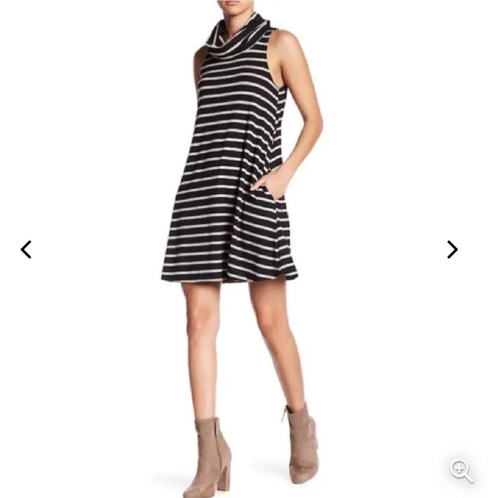 Nine Britton Stripe Swing Dress Cream & Black Cowl Neck NWT